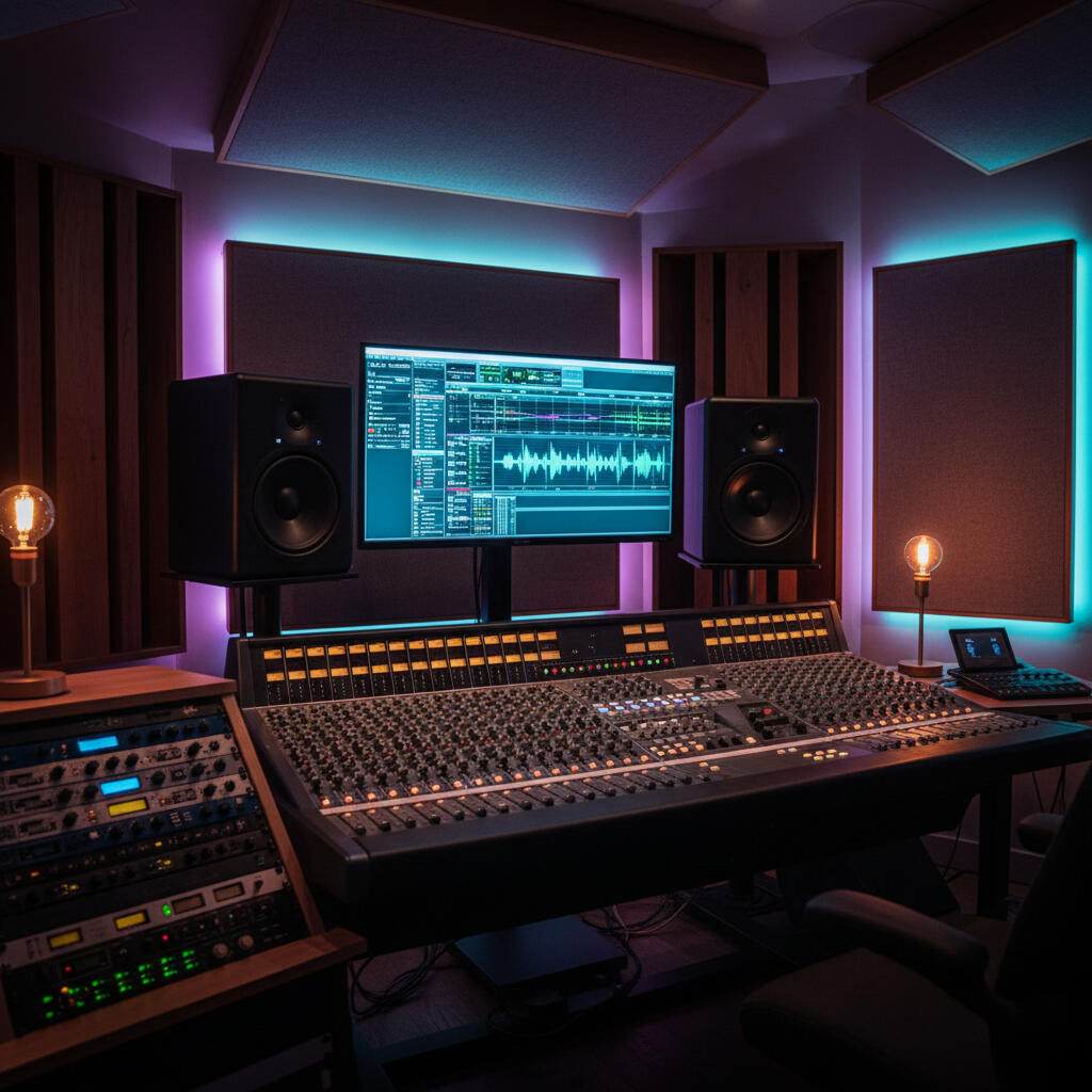 Masteringové štúdio s rackovou technikou a nearfield monitormi – príprava finálneho masteru. Online Mastering SK